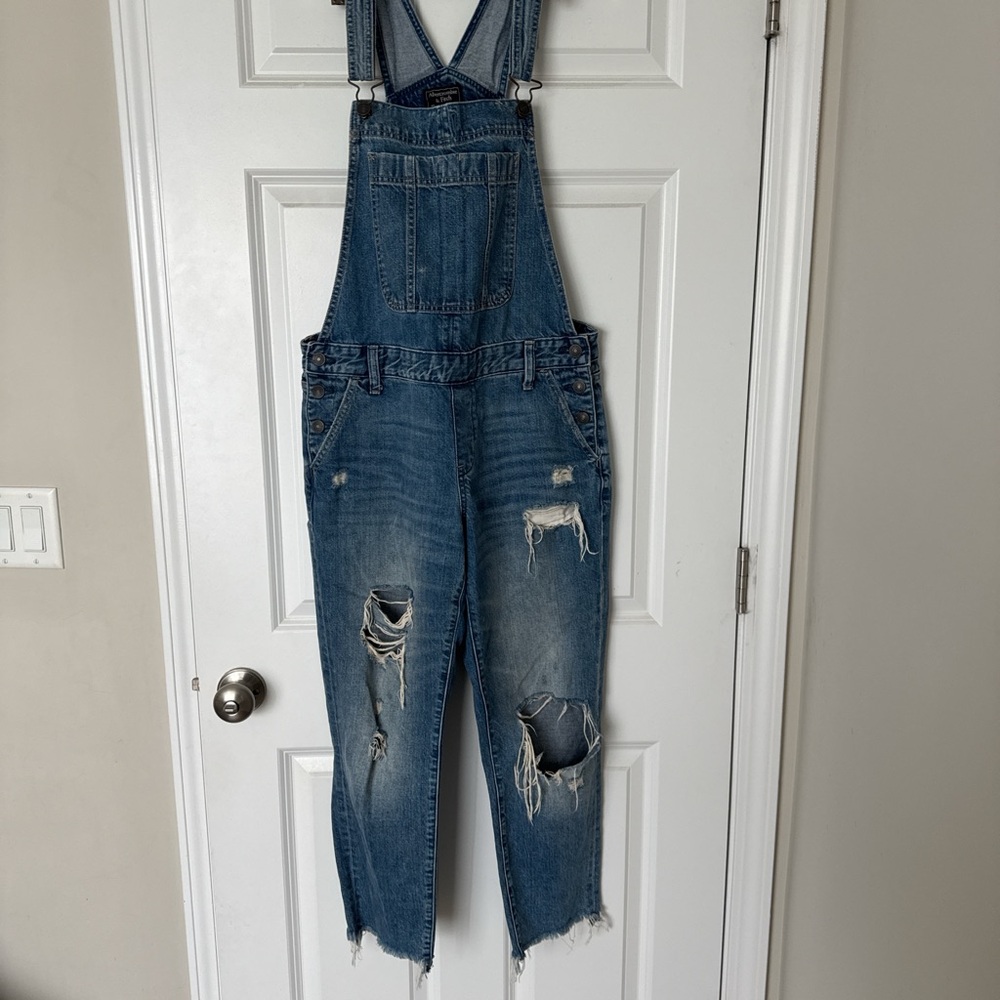 A&F Distressed Denim Overalls